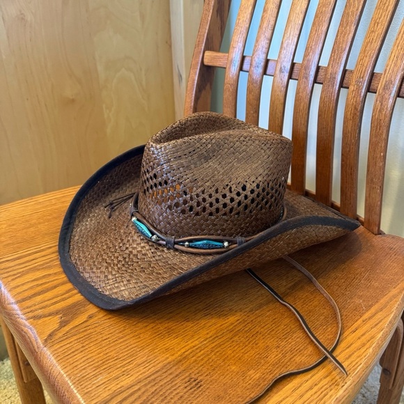 Austin Western Straw Cowboy Hat, Dark Burnout Tan, 12” Head Circumference - Picture 4 of 12